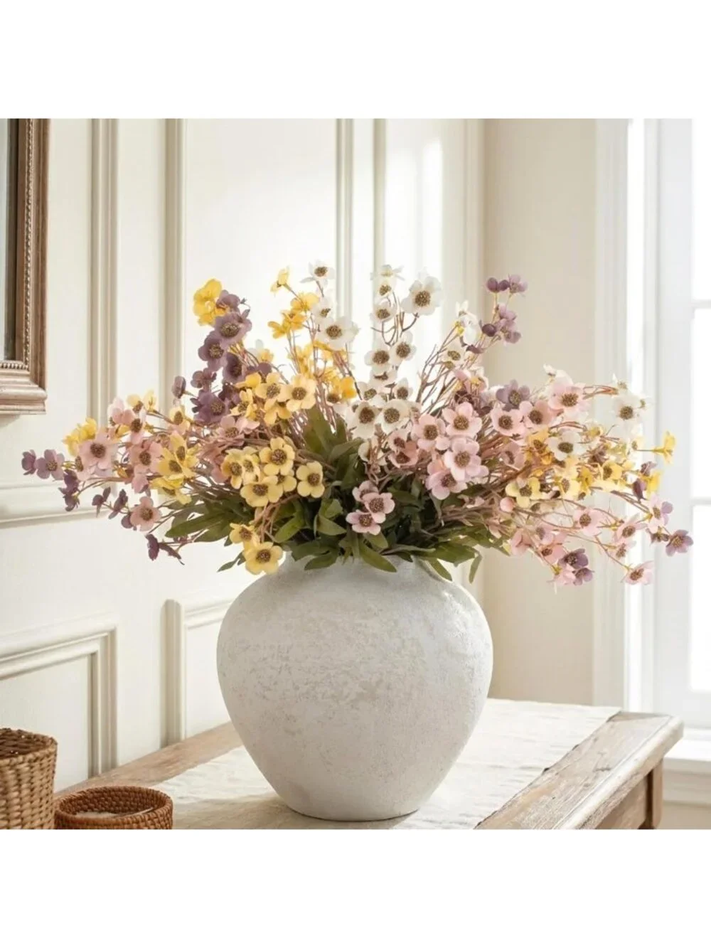 11 inches White Rustic Large Round Vase for Table Centerpieces Modern Homes Deco